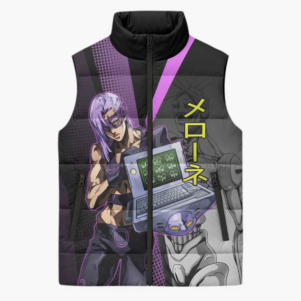 Melone JoJo’s Bizarre Adventure Sleeveless Puffer Jacket with Laptop-Featured Stand Display - The Mazicc