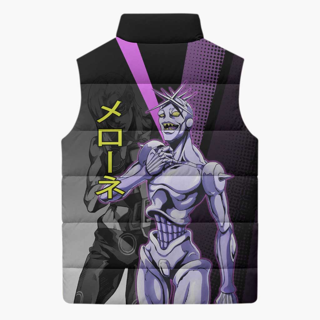Melone JoJo’s Bizarre Adventure Sleeveless Puffer Jacket with Laptop-Featured Stand Display - The Mazicc