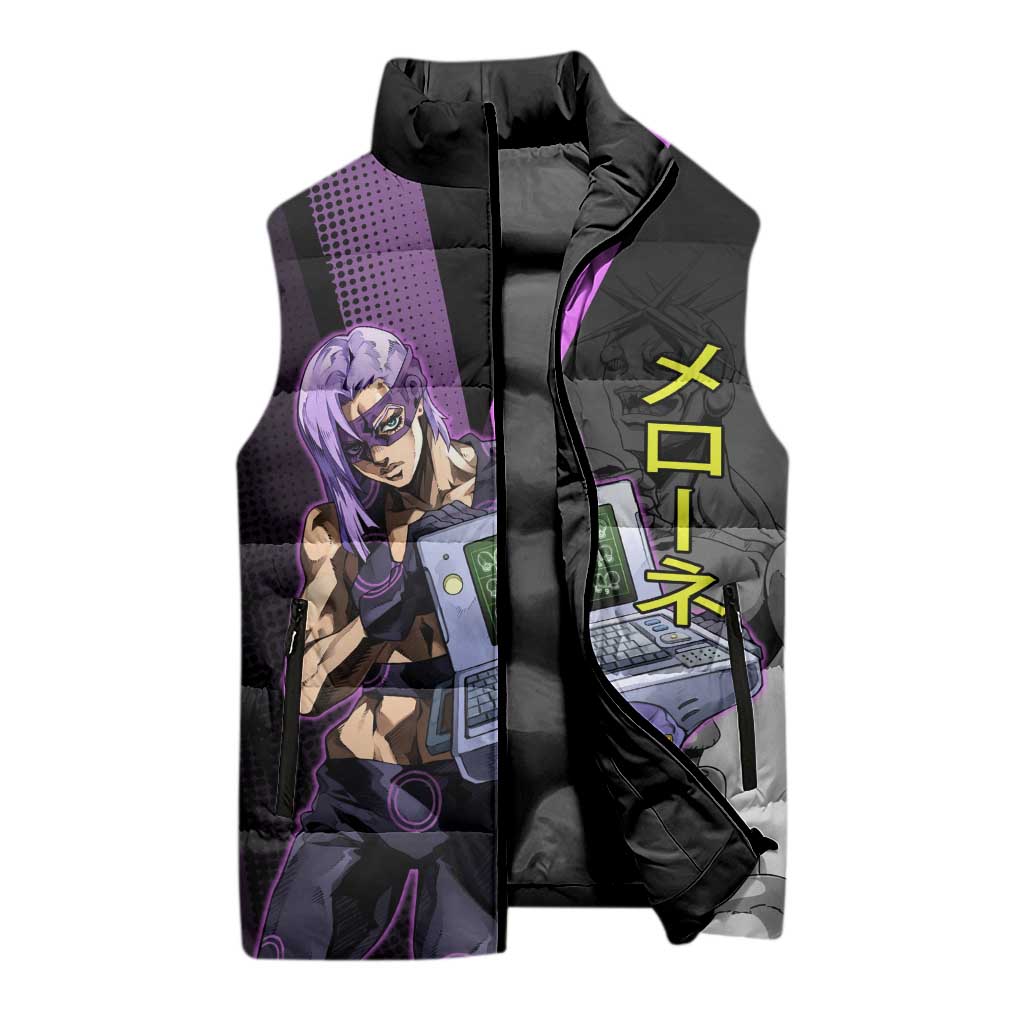 Melone JoJo’s Bizarre Adventure Sleeveless Puffer Jacket with Laptop-Featured Stand Display - The Mazicc