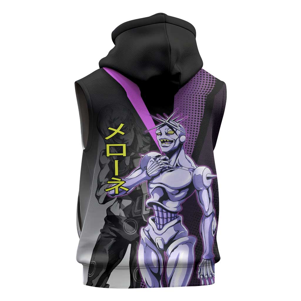 Melone JoJo’s Bizarre Adventure Sleeveless Zip Hoodie with Laptop-Featured Stand Display - The Mazicc