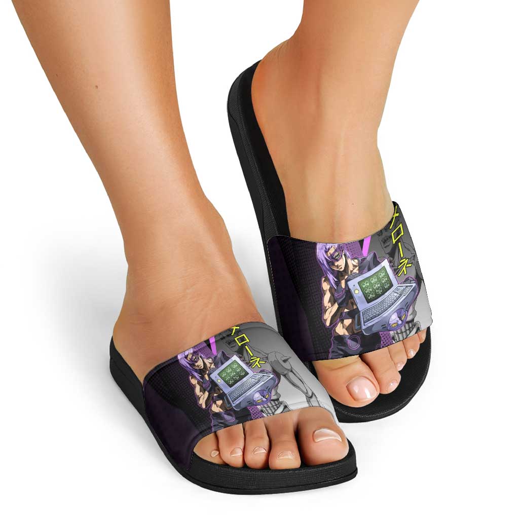 Melone JoJo’s Bizarre Adventure Slide Sandals with Laptop-Featured Stand Display - The Mazicc