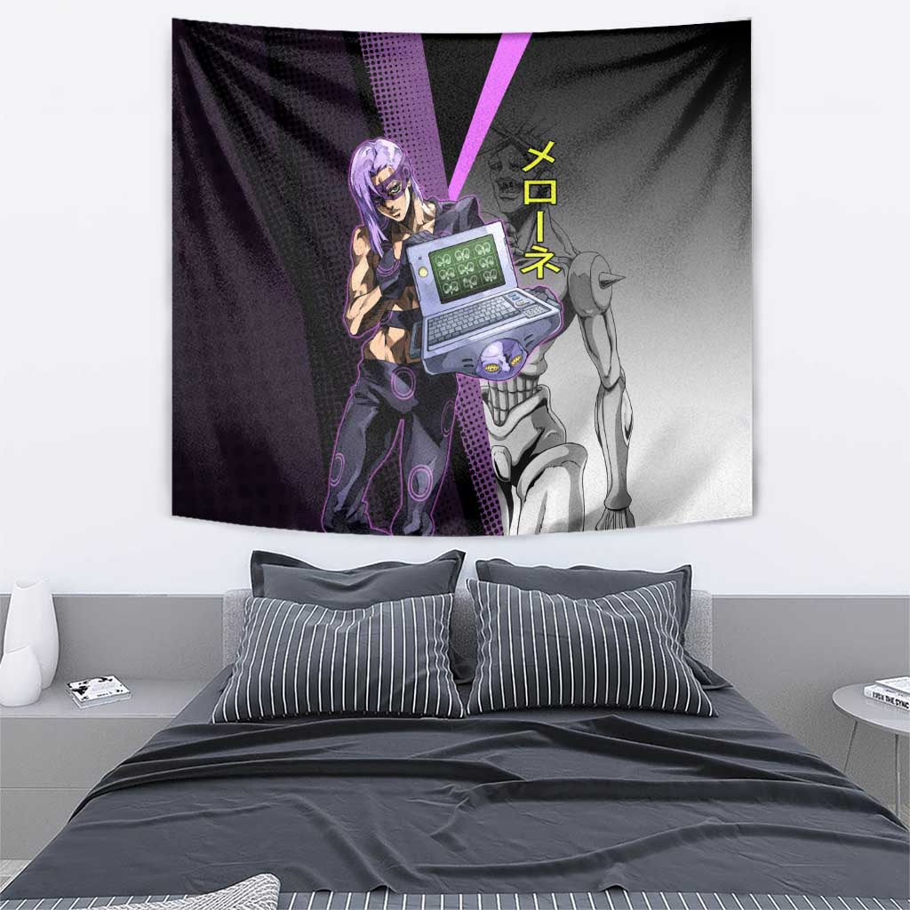 Melone JoJo’s Bizarre Adventure Tapestry with Laptop-Featured Stand Display - The Mazicc