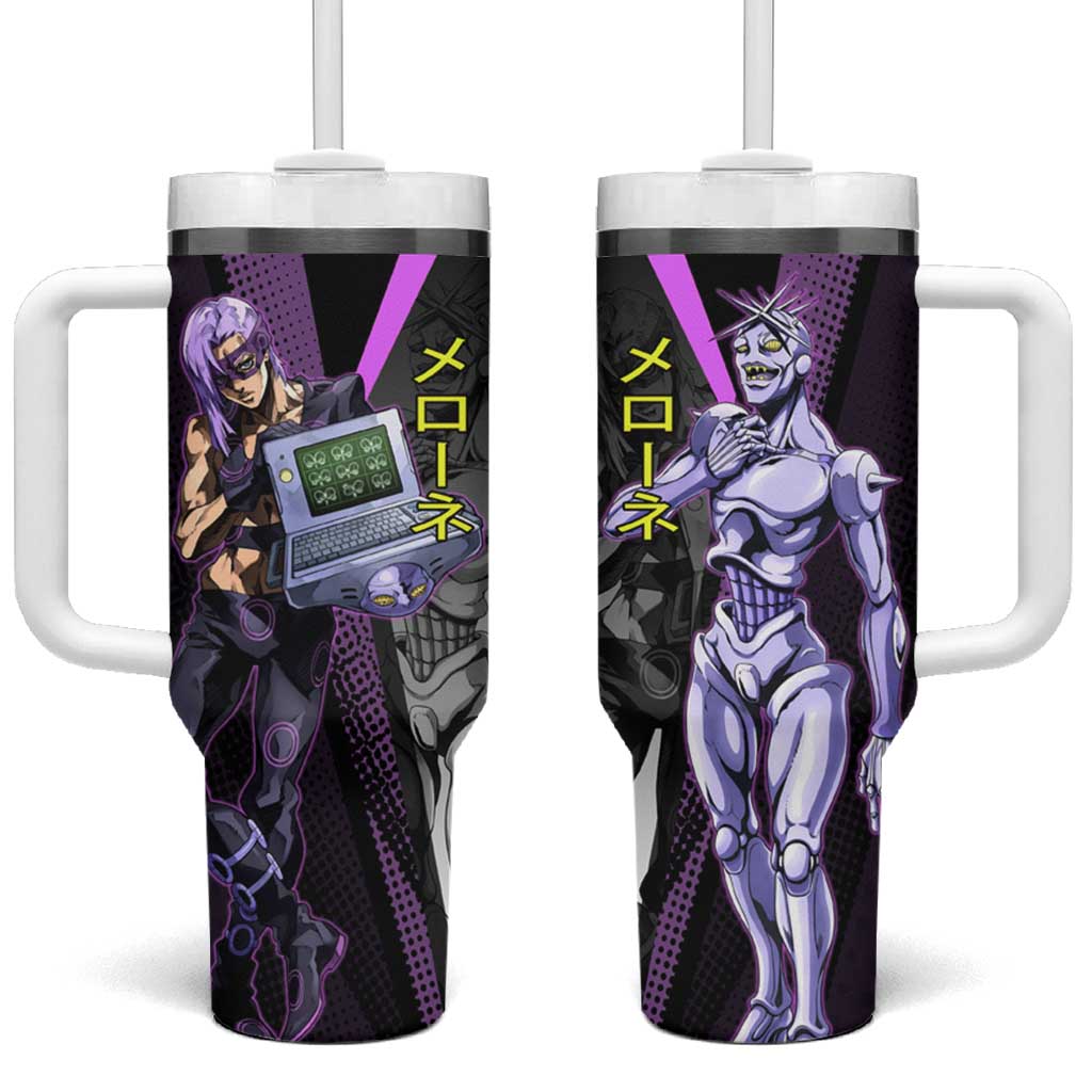 Melone JoJo’s Bizarre Adventure Tumbler With Handle with Laptop-Featured Stand Display - The Mazicc