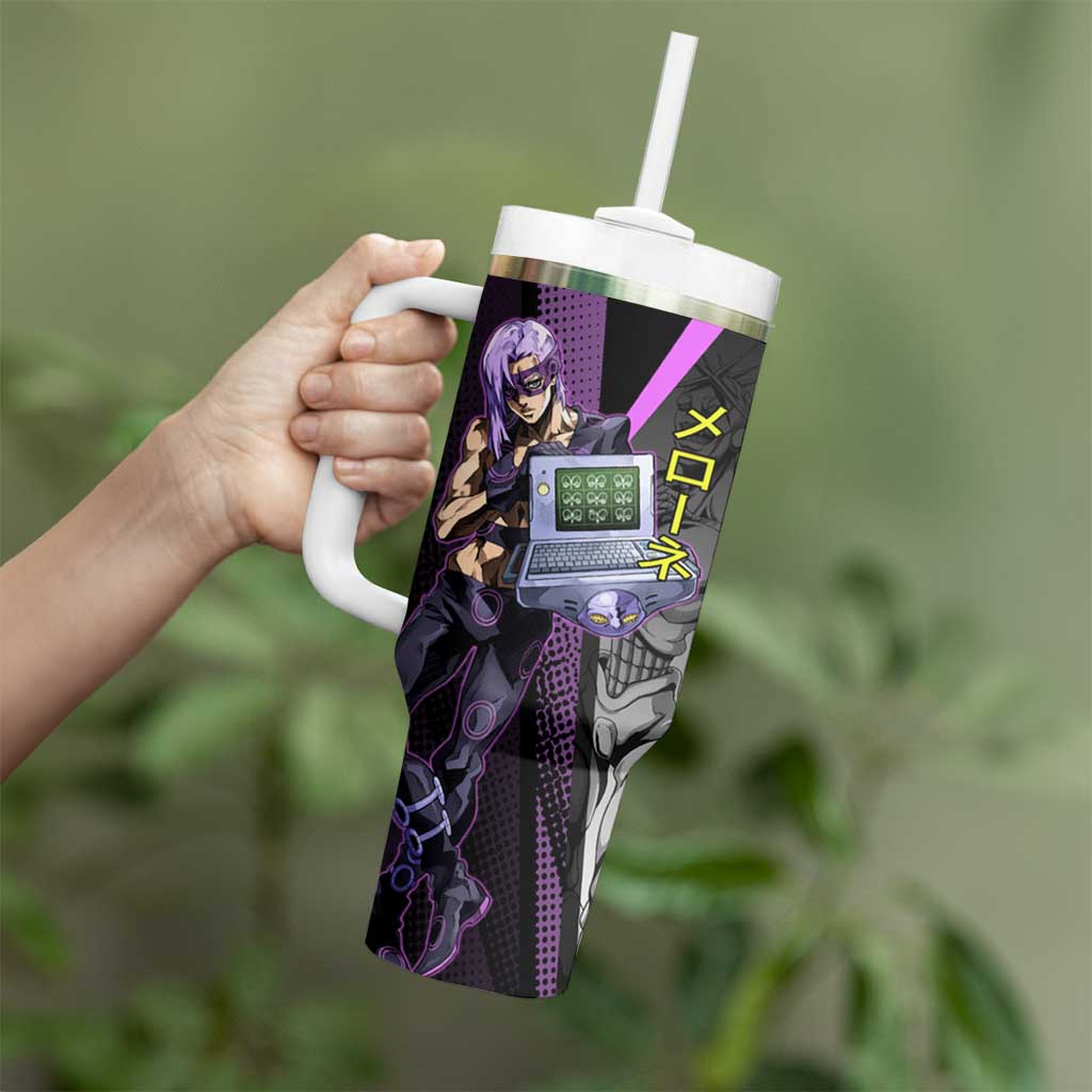 Melone JoJo’s Bizarre Adventure Tumbler With Handle with Laptop-Featured Stand Display - The Mazicc