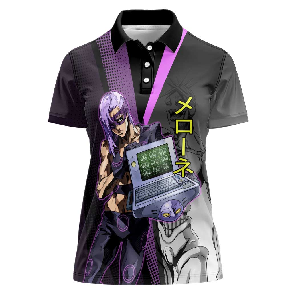 Melone JoJo’s Bizarre Adventure Women Polo Shirt with Laptop-Featured Stand Display - The Mazicc