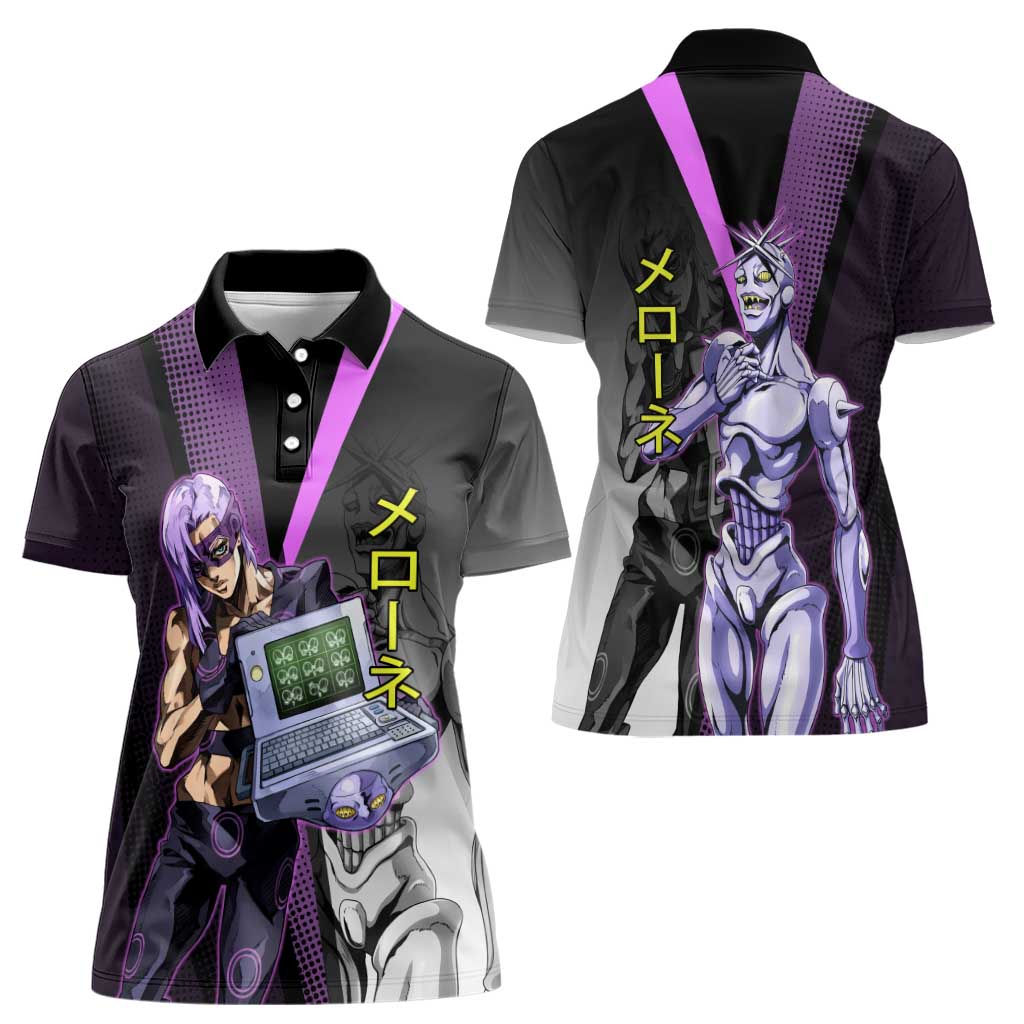 Melone JoJo’s Bizarre Adventure Women Polo Shirt with Laptop-Featured Stand Display - The Mazicc