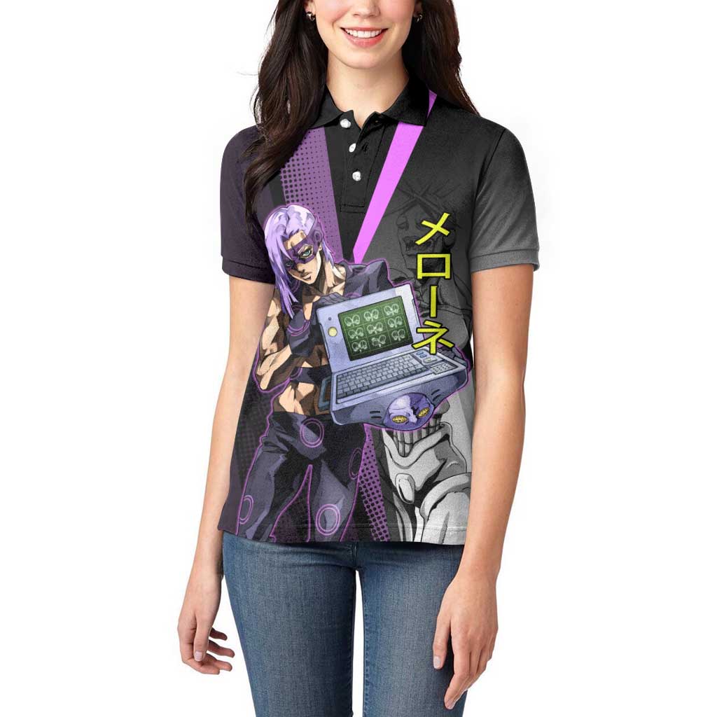 Melone JoJo’s Bizarre Adventure Women Polo Shirt with Laptop-Featured Stand Display - The Mazicc