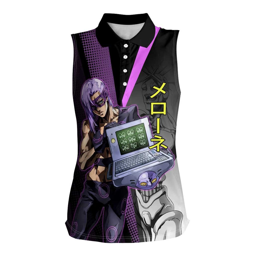 Melone JoJo’s Bizarre Adventure Women Sleeveless Polo Shirt with Laptop-Featured Stand Display - The Mazicc