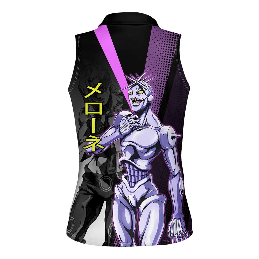 Melone JoJo’s Bizarre Adventure Women Sleeveless Polo Shirt with Laptop-Featured Stand Display - The Mazicc