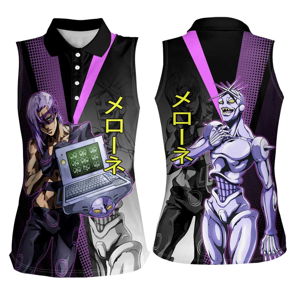 Melone JoJo’s Bizarre Adventure Women Sleeveless Polo Shirt with Laptop-Featured Stand Display - The Mazicc