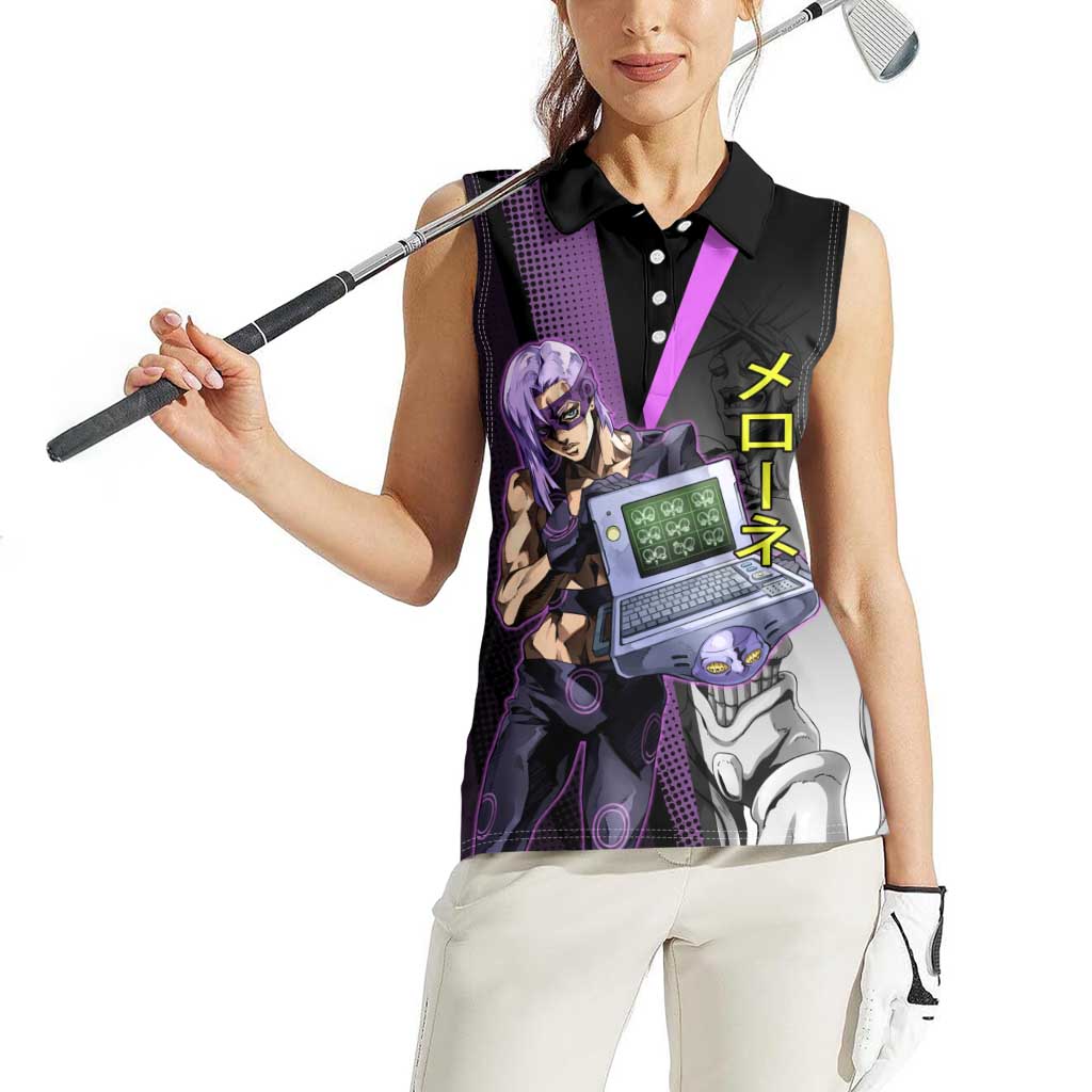 Melone JoJo’s Bizarre Adventure Women Sleeveless Polo Shirt with Laptop-Featured Stand Display - The Mazicc