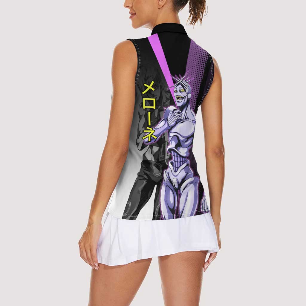 Melone JoJo’s Bizarre Adventure Women Sleeveless Polo Shirt with Laptop-Featured Stand Display - The Mazicc