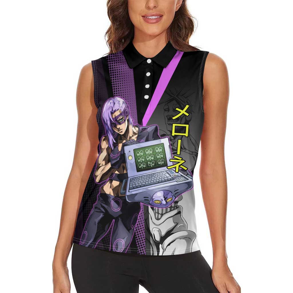 Melone JoJo’s Bizarre Adventure Women Sleeveless Polo Shirt with Laptop-Featured Stand Display - The Mazicc
