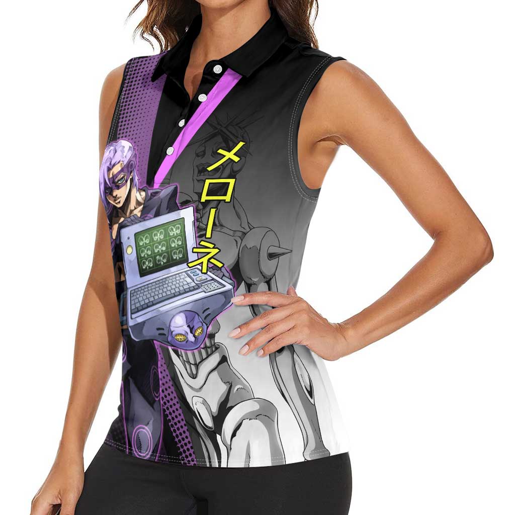 Melone JoJo’s Bizarre Adventure Women Sleeveless Polo Shirt with Laptop-Featured Stand Display - The Mazicc