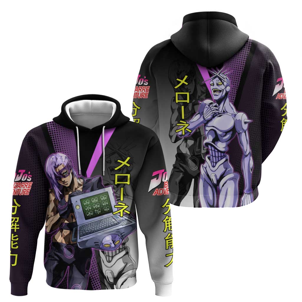 Melone JoJo’s Bizarre Adventure Zip Hoodie with Laptop-Featured Stand Display - The Mazicc