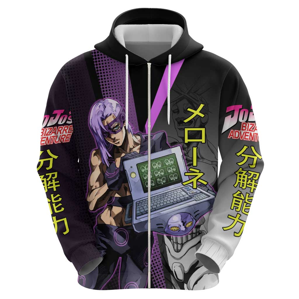 Melone JoJo’s Bizarre Adventure Zip Hoodie with Laptop-Featured Stand Display - The Mazicc