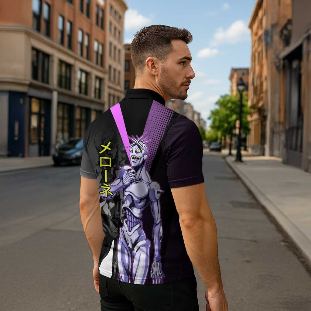 Melone JoJo’s Bizarre Adventure Zipper Polo Shirt with Laptop-Featured Stand Display - The Mazicc