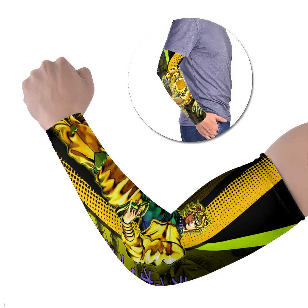 Dio Brando JoJo’s Bizarre Adventure Arm Sleeves with The World Stand and Comic Graphic - The Mazicc