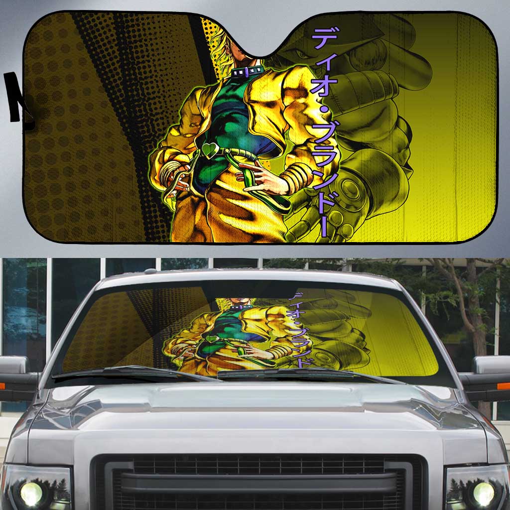 Dio Brando JoJo’s Bizarre Adventure Auto Sun Shade with The World Stand and Comic Graphic - The Mazicc