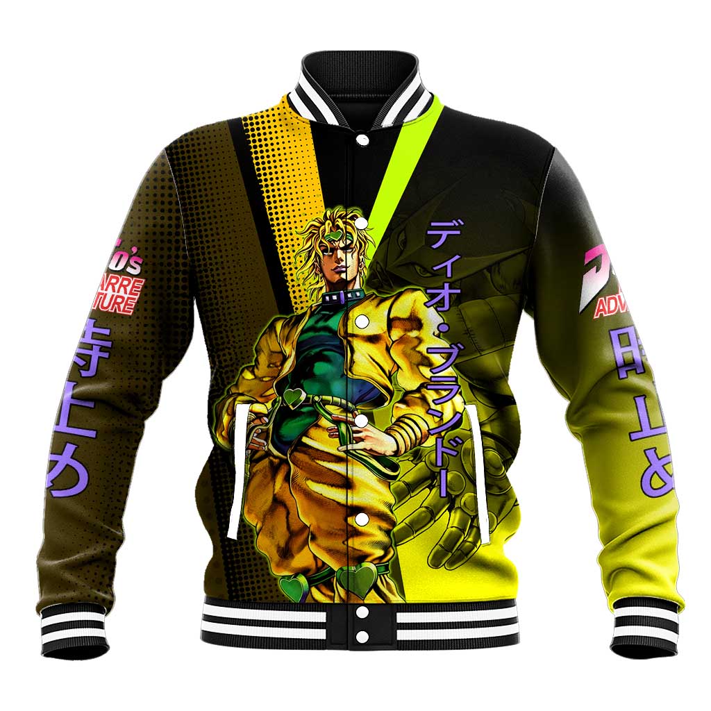 Dio Brando JoJo’s Bizarre Adventure Baseball Jacket with The World Stand and Comic Graphic - The Mazicc