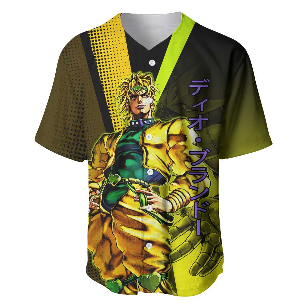 Dio Brando JoJo’s Bizarre Adventure Baseball Jersey with The World Stand and Comic Graphic - The Mazicc