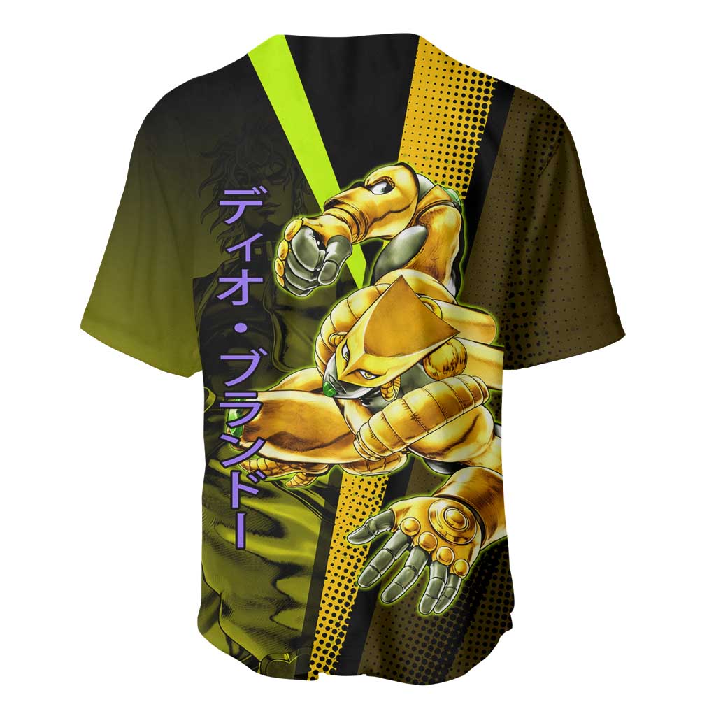 Dio Brando JoJo’s Bizarre Adventure Baseball Jersey with The World Stand and Comic Graphic - The Mazicc