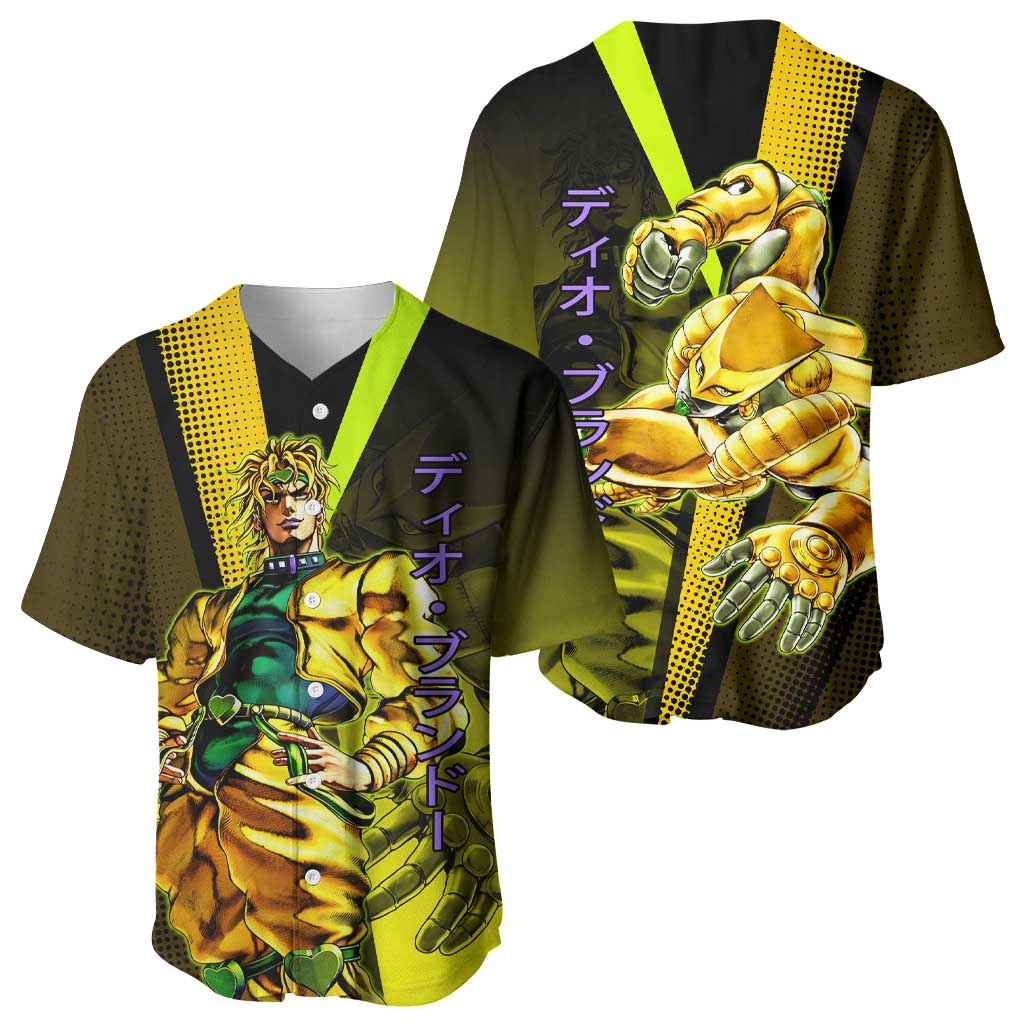 Dio Brando JoJo’s Bizarre Adventure Baseball Jersey with The World Stand and Comic Graphic - The Mazicc