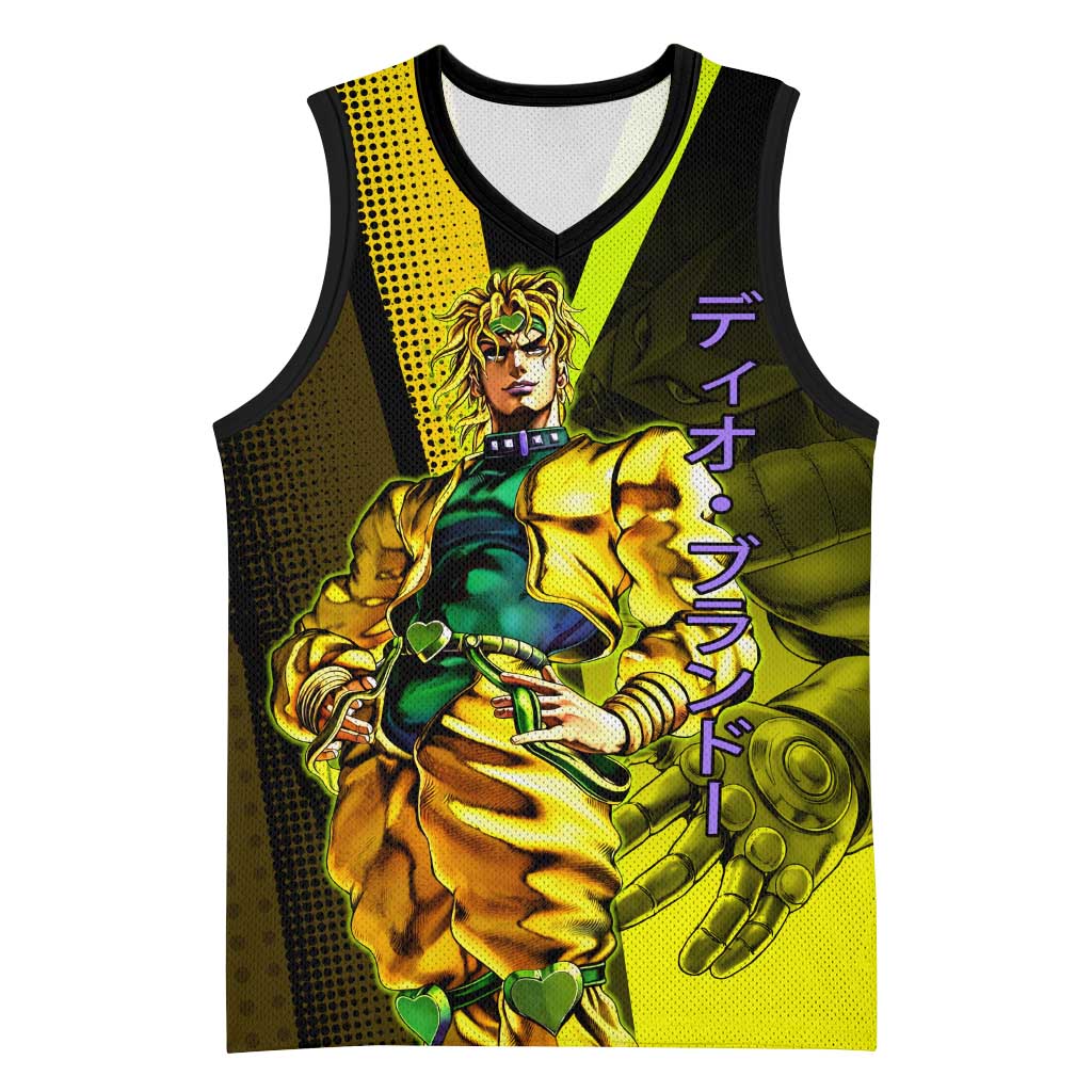Dio Brando JoJo’s Bizarre Adventure Basketball Jersey with The World Stand and Comic Graphic - The Mazicc