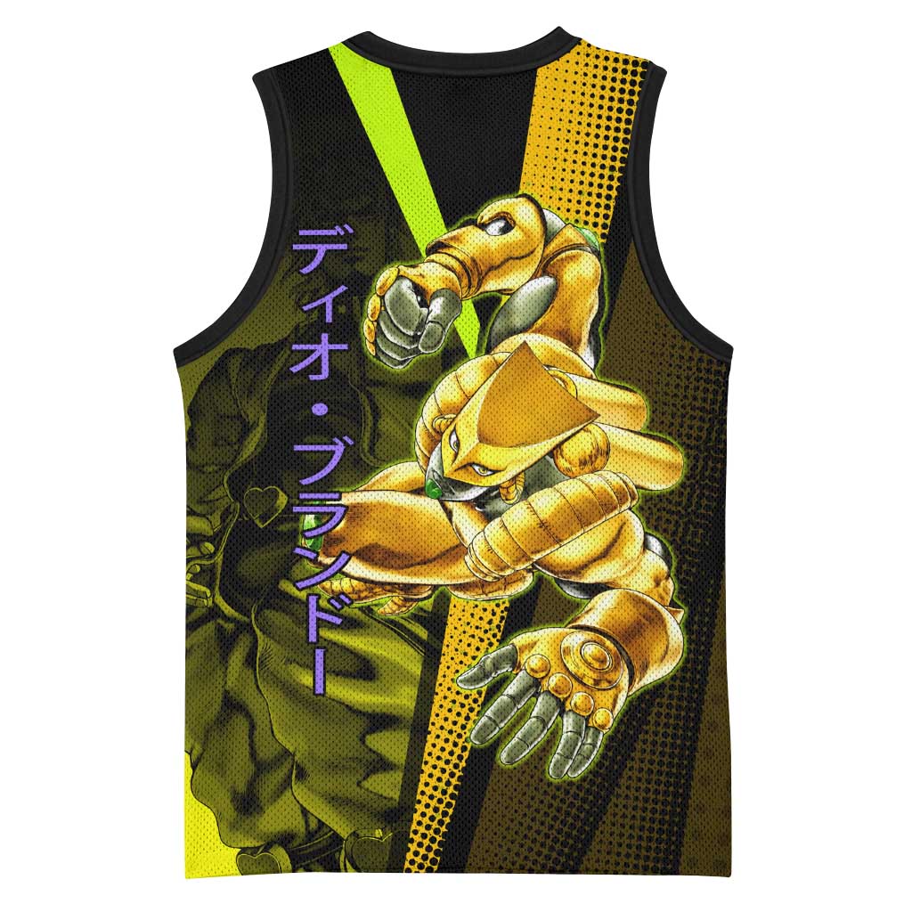 Dio Brando JoJo’s Bizarre Adventure Basketball Jersey with The World Stand and Comic Graphic - The Mazicc