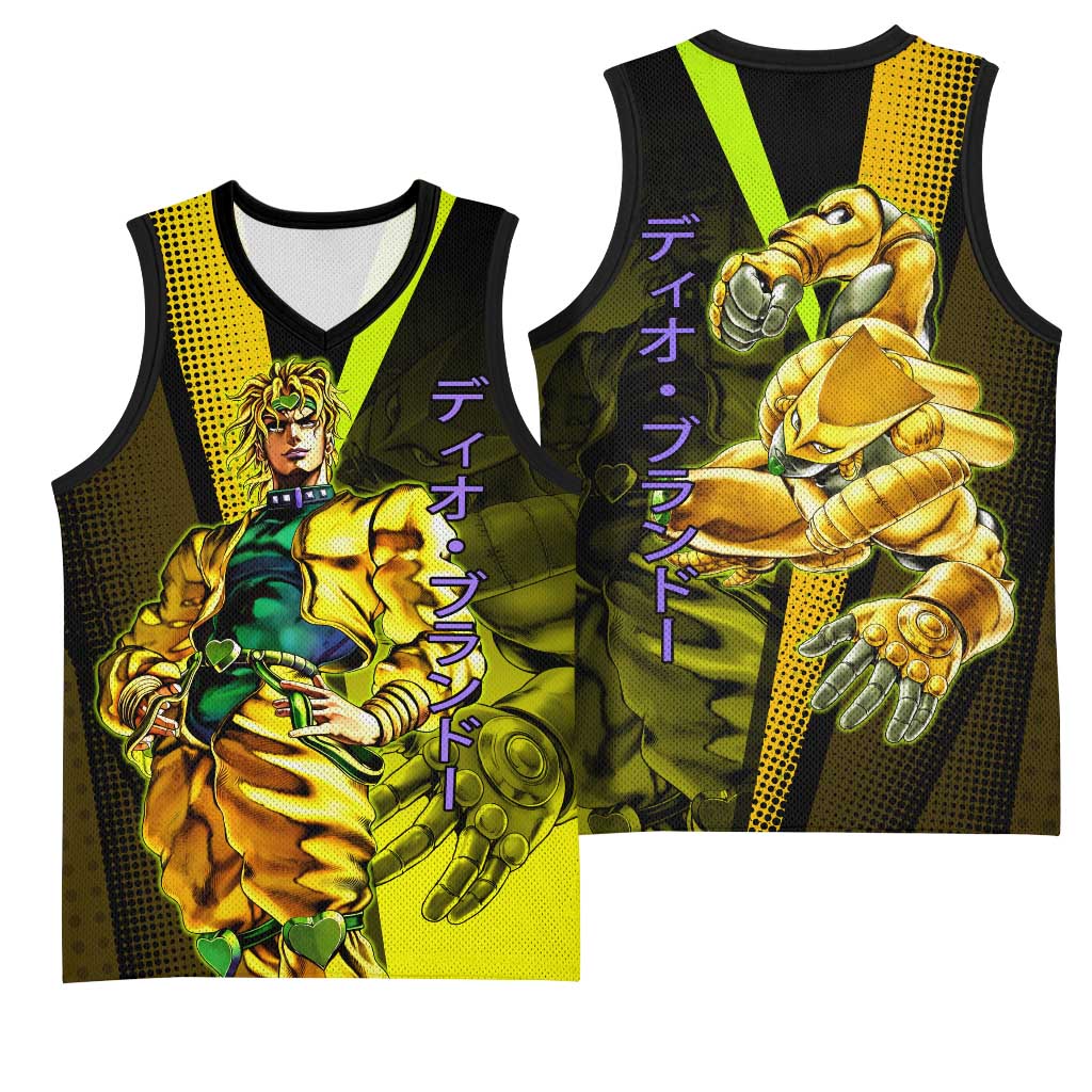 Dio Brando JoJo’s Bizarre Adventure Basketball Jersey with The World Stand and Comic Graphic - The Mazicc