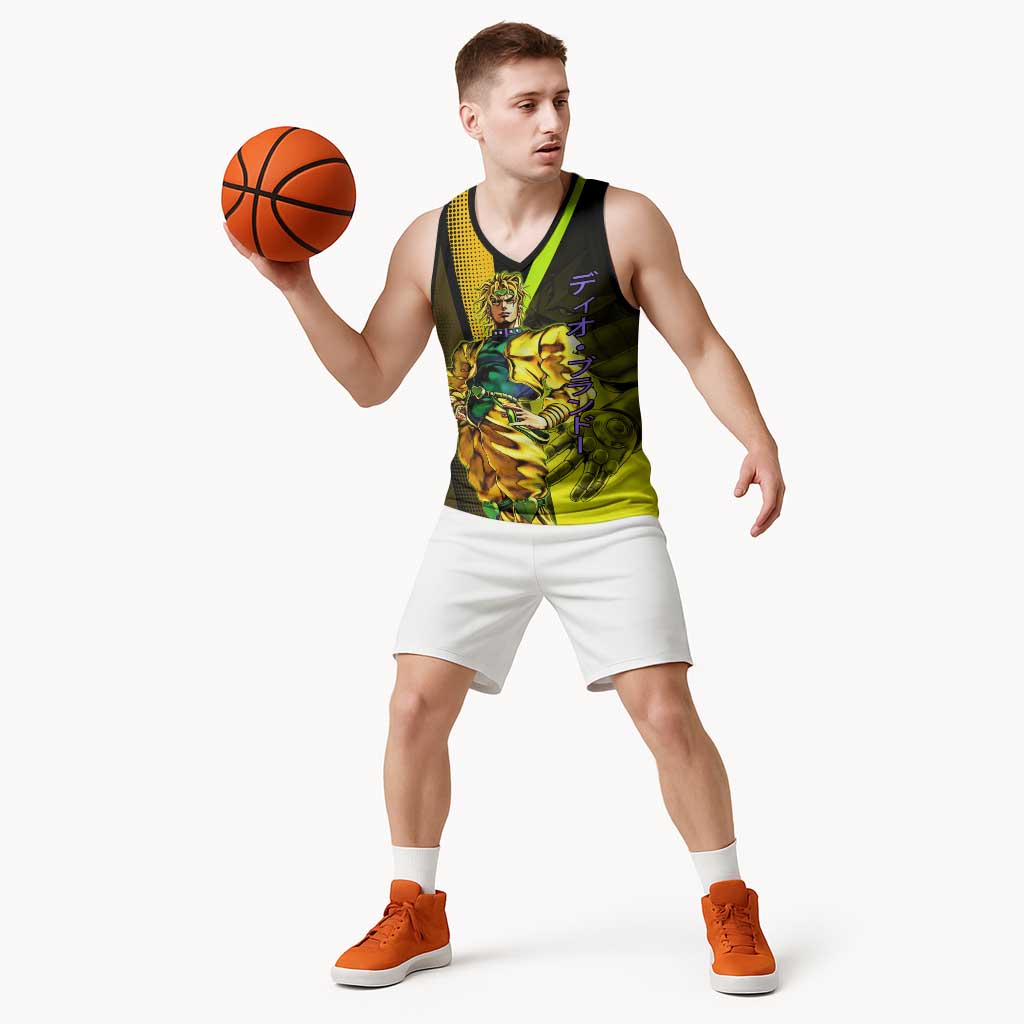 Dio Brando JoJo’s Bizarre Adventure Basketball Jersey with The World Stand and Comic Graphic - The Mazicc