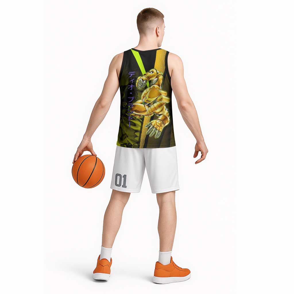 Dio Brando JoJo’s Bizarre Adventure Basketball Jersey with The World Stand and Comic Graphic - The Mazicc