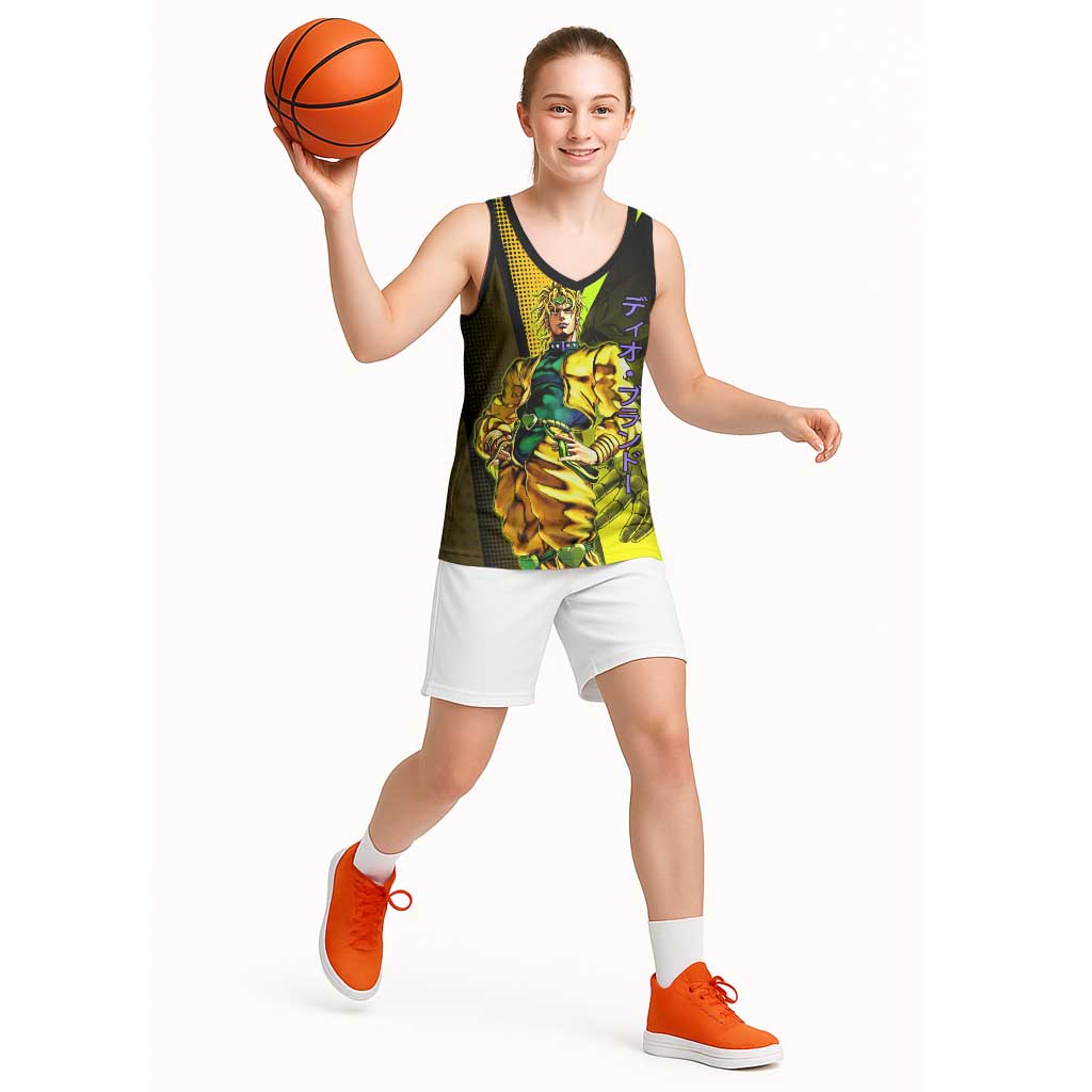 Dio Brando JoJo’s Bizarre Adventure Basketball Jersey with The World Stand and Comic Graphic - The Mazicc