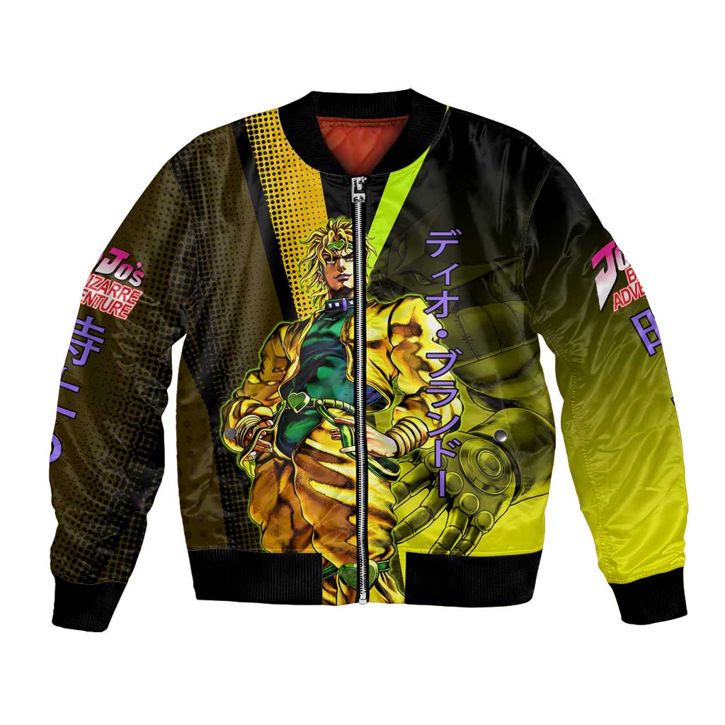 Dio Brando JoJo’s Bizarre Adventure Bomber Jacket with The World Stand and Comic Graphic - The Mazicc