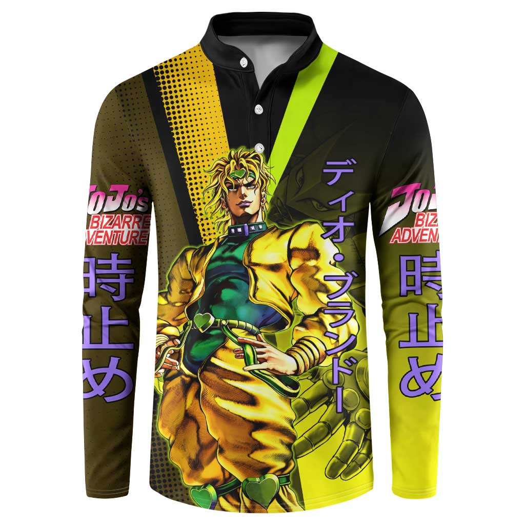 Dio Brando JoJo’s Bizarre Adventure Button Sweatshirt with The World Stand and Comic Graphic - The Mazicc