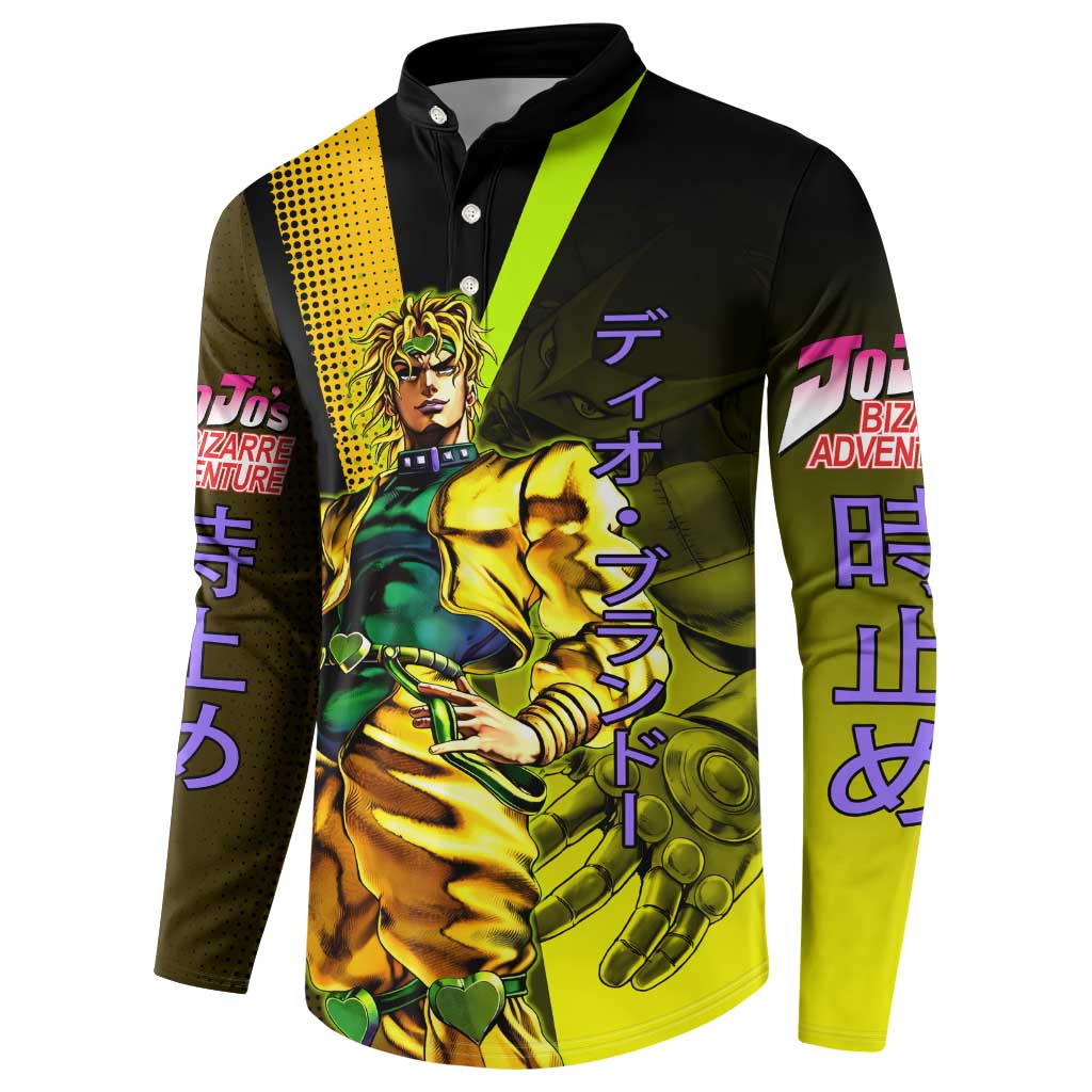 Dio Brando JoJo’s Bizarre Adventure Button Sweatshirt with The World Stand and Comic Graphic - The Mazicc