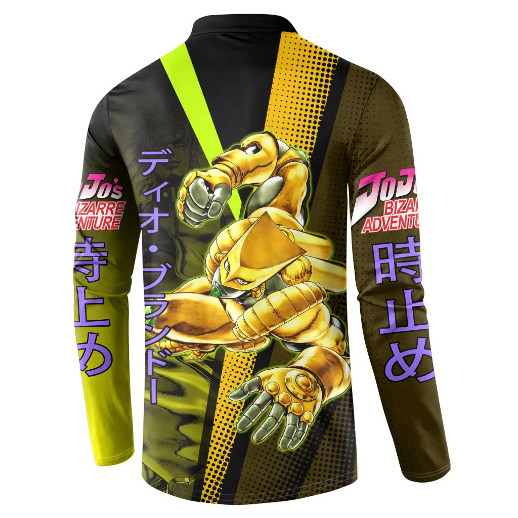 Dio Brando JoJo’s Bizarre Adventure Button Sweatshirt with The World Stand and Comic Graphic - The Mazicc