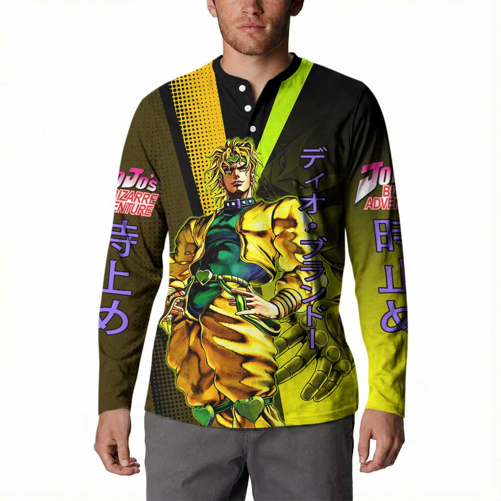 Dio Brando JoJo’s Bizarre Adventure Button Sweatshirt with The World Stand and Comic Graphic - The Mazicc