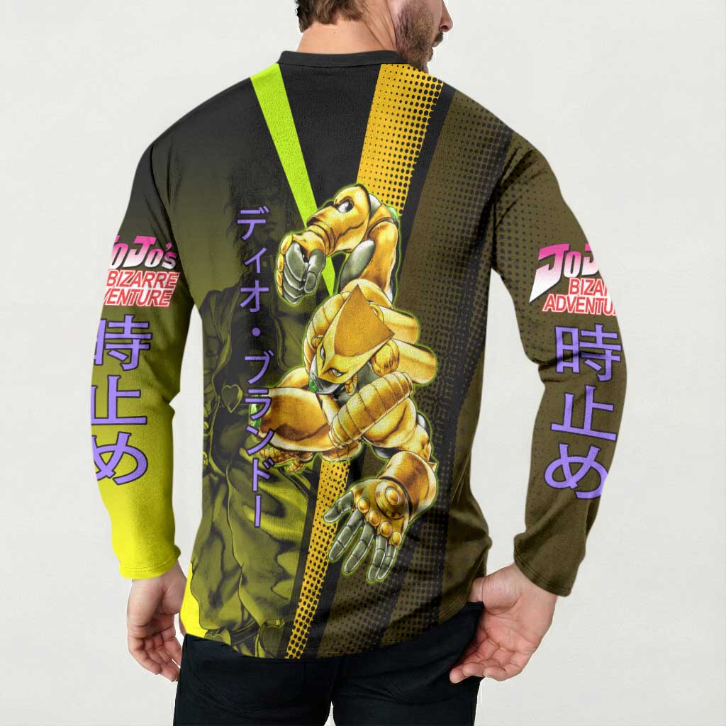 Dio Brando JoJo’s Bizarre Adventure Button Sweatshirt with The World Stand and Comic Graphic - The Mazicc