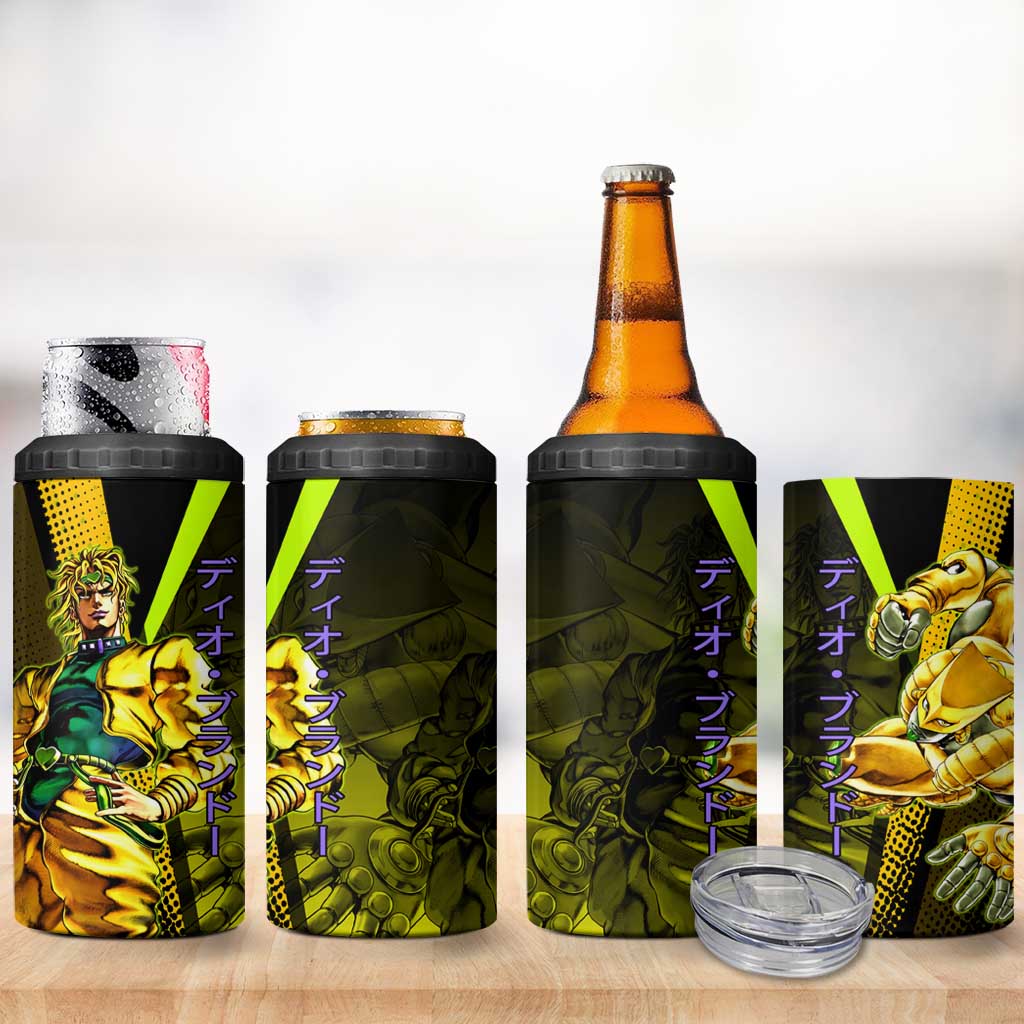Dio Brando JoJo’s Bizarre Adventure 4 in 1 Can Cooler Tumbler with The World Stand and Comic Graphic - The Mazicc