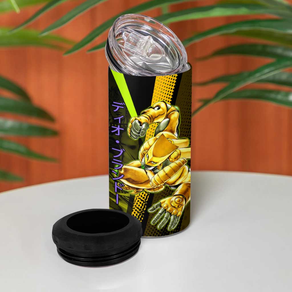 Dio Brando JoJo’s Bizarre Adventure 4 in 1 Can Cooler Tumbler with The World Stand and Comic Graphic - The Mazicc