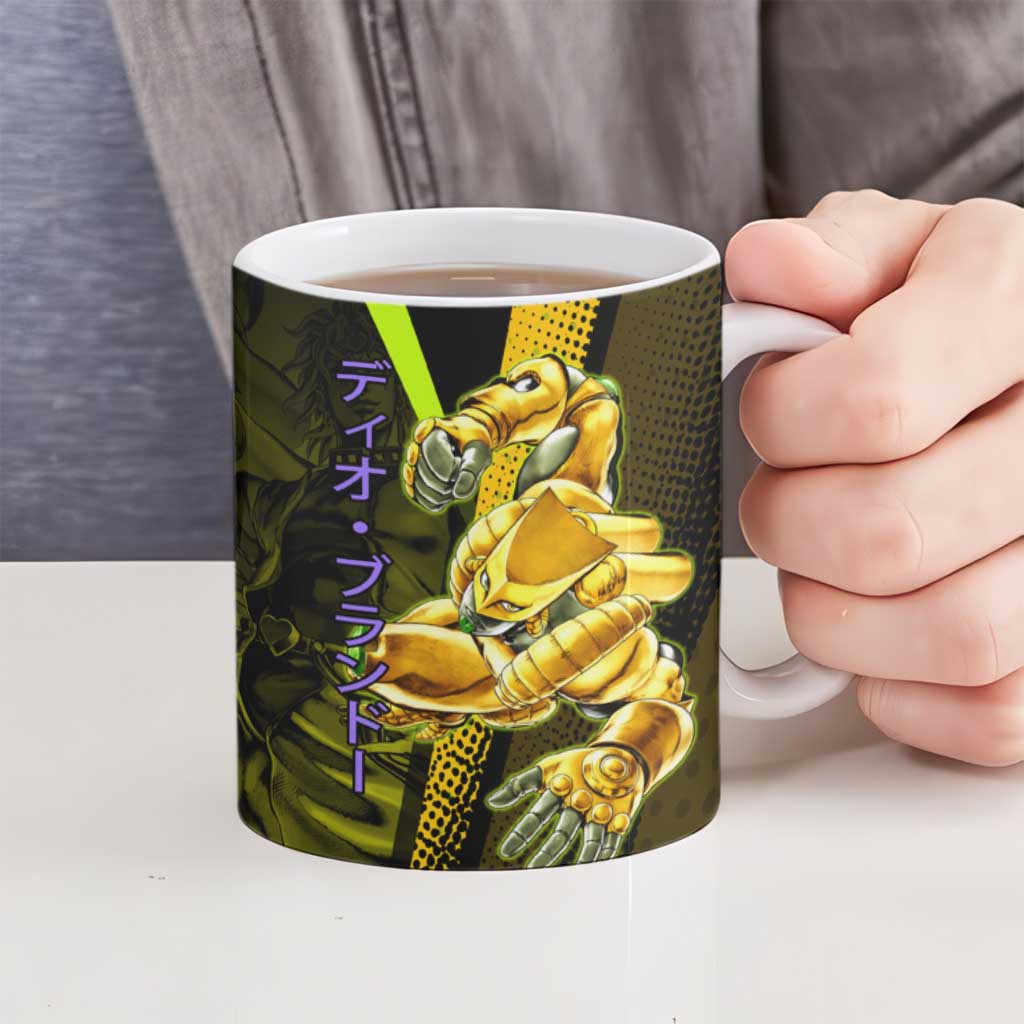 Dio Brando JoJo’s Bizarre Adventure Ceramic Mug with The World Stand and Comic Graphic - The Mazicc