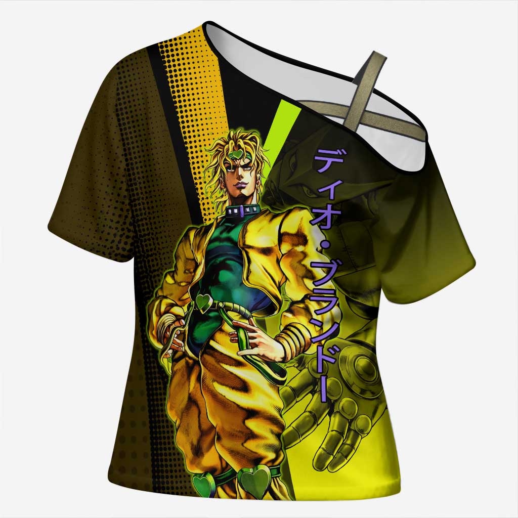 Dio Brando JoJo’s Bizarre Adventure Cross Shoulder Shirt with The World Stand and Comic Graphic - The Mazicc