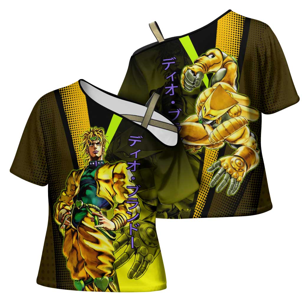 Dio Brando JoJo’s Bizarre Adventure Cross Shoulder Shirt with The World Stand and Comic Graphic - The Mazicc