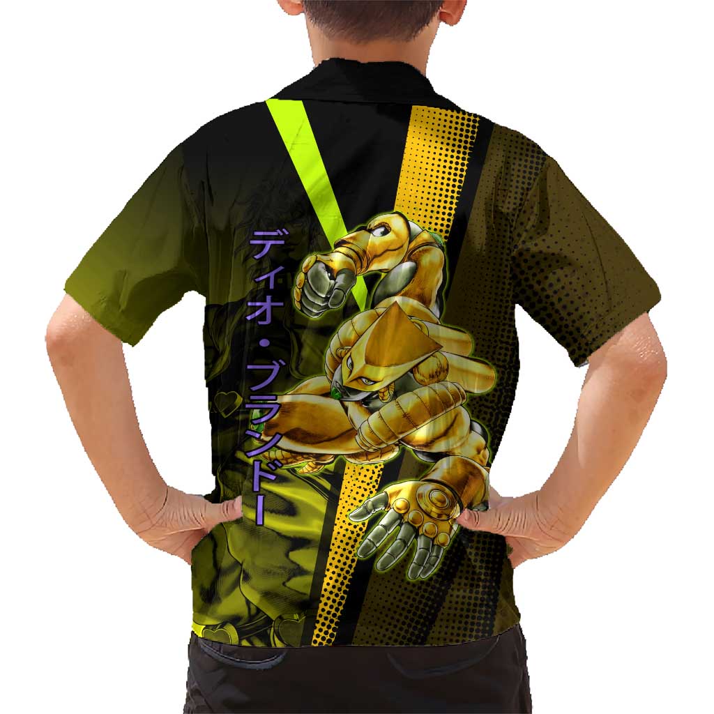 Dio Brando JoJo’s Bizarre Adventure Family Matching Long Sleeve Bodycon Dress and Hawaiian Shirt with The World Stand and Comic Graphic