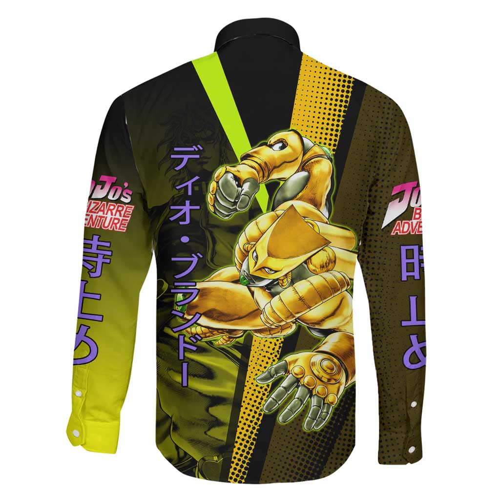 Dio Brando JoJo’s Bizarre Adventure Family Matching Long Sleeve Bodycon Dress and Hawaiian Shirt with The World Stand and Comic Graphic