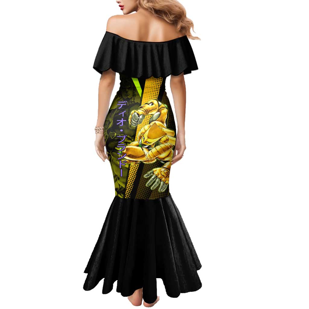 Dio Brando JoJo’s Bizarre Adventure Family Matching Mermaid Dress and Hawaiian Shirt with The World Stand and Comic Graphic