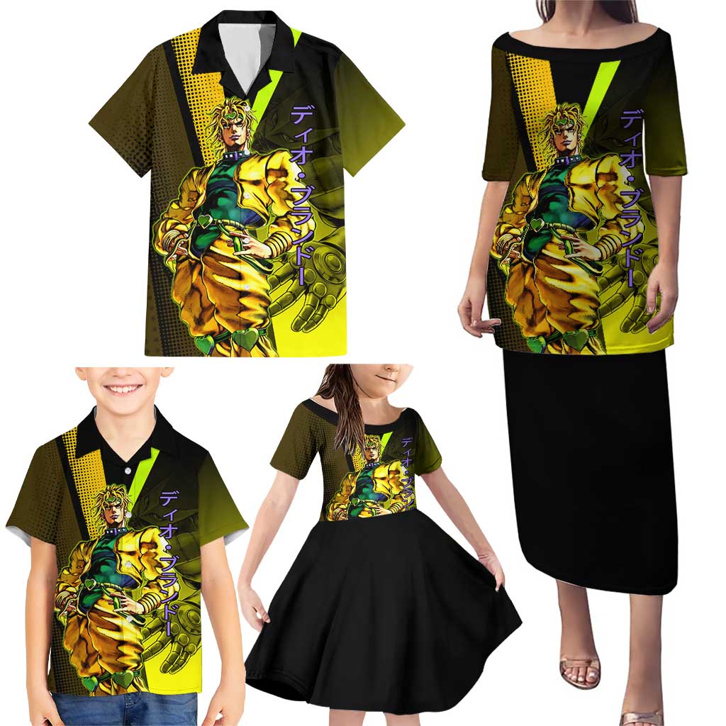 Dio Brando JoJo’s Bizarre Adventure Family Matching Puletasi and Hawaiian Shirt with The World Stand and Comic Graphic