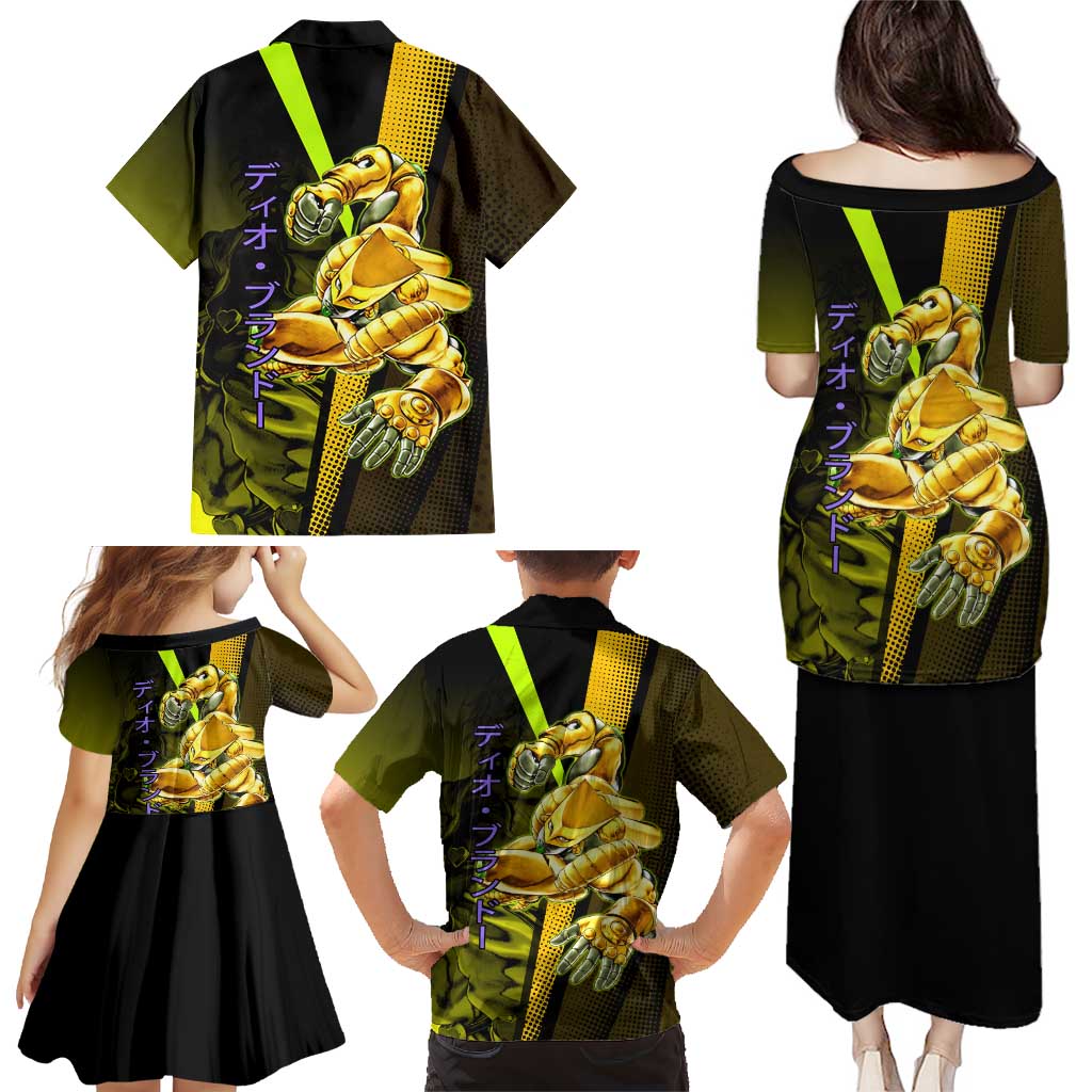 Dio Brando JoJo’s Bizarre Adventure Family Matching Puletasi and Hawaiian Shirt with The World Stand and Comic Graphic