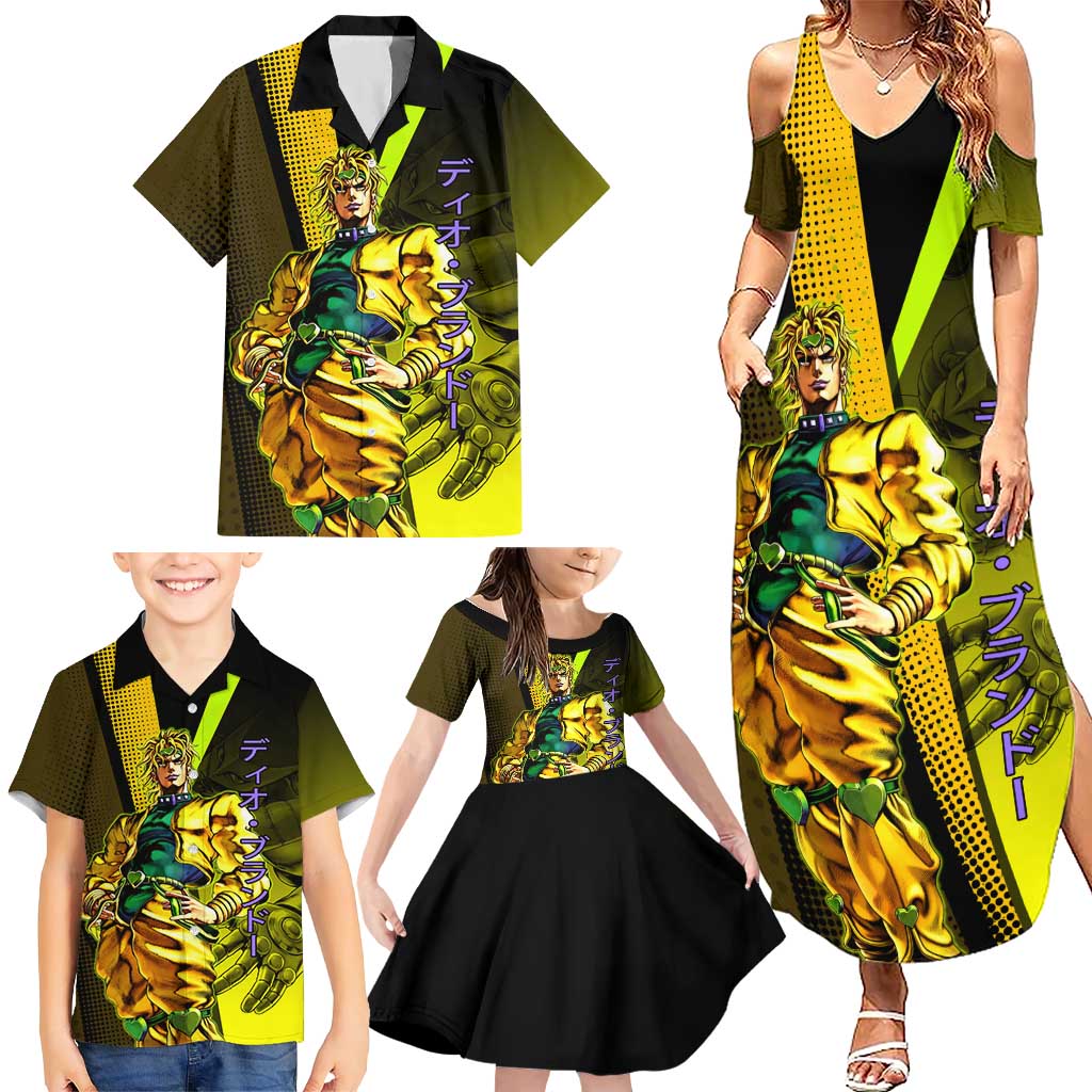 Dio Brando JoJo’s Bizarre Adventure Family Matching Summer Maxi Dress and Hawaiian Shirt with The World Stand and Comic Graphic